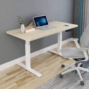 160cm Standing Desk Height Adjustable Sit Stand Motorised White Dual Motors Frame Maple Top