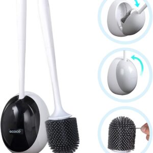 Silicone Water Drop Toilet Brush Holder Set Wall-Mounted Cleaning Brush Tool Black