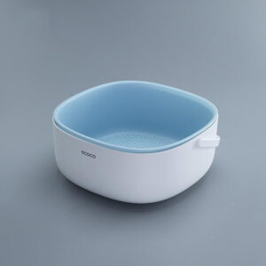 Double Drain Basket Bowl Washing Kitchen Strainer Noodles Vegetables Fruit Sink Supplies Blue