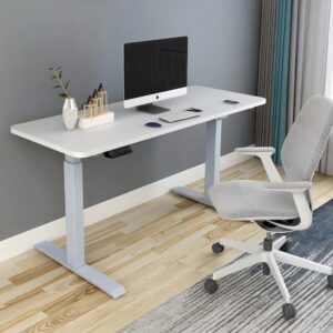 160cm Standing Desk Height Adjustable Sit Stand Motorised Grey Single Motor Frame White Top