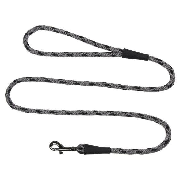 Mendota Clip Leash Small - lengths 3/8in x 4ft(10mm x1.2m) Made in the USA - Black Ice - Silver