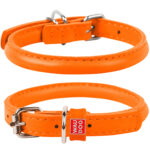 Waudog Leather Round Dog Collar  39-47CM ORANGE