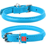 Waudog Leather Round Dog Collar  45-53CM BLUE