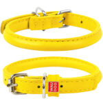 Waudog Leather Round Dog Collar  53-61CM YELLOW