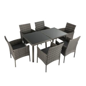 Rural  Outdoor Grey Wicker 6 Seater Dining Set