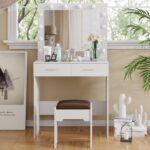 Fidel Vanity Set with Cushioned Stool and Lighted Mirror- White