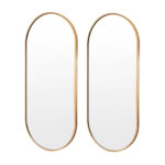 2 Set Wall Mirror Oval Aluminum Frame Bathroom 45x100cm GOLD