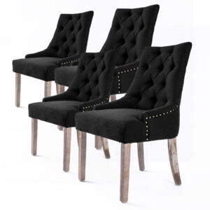 4X French Provincial Dining Chair Oak Leg AMOUR DARK BLACK