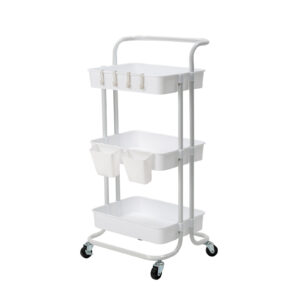 Trolley Cart Storage Utility Rack Shelf Organiser Swivel Kitchen 3 Tier WHITE