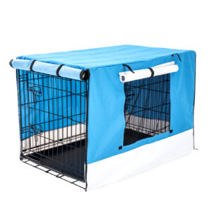 Wire Dog Cage Foldable Crate Kennel 48in with Tray + BLUE Cover Combo