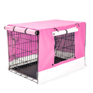 Wire Dog Cage Foldable Crate Kennel 48in with Tray + PINK Cover Combo