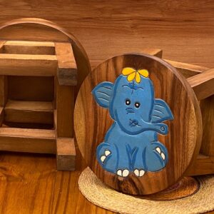 Children's Wooden Stool Blue Baby ELEPHANT Themed Chair Toddlers Step sitting Stool