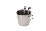 1.9L Stainless Steel Pet Parrot Feeder Dog Cat Bowl Water Bowls Flat Sided Bucket with Riveted Hooks