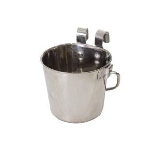 946ml Stainless Steel Pet Parrot Feeder Dog Cat Bowl Water Bowls Flat Sided Bucket with Riveted Hooks