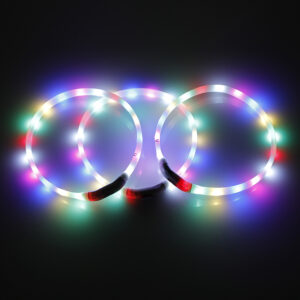 2 X  Medium 55CM LED Dog Collar USB Rechargeable Night Glow Flashing Light Up Safety Pet Collars