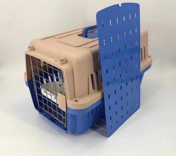 Medium Dog Cat Crate Pet Rabbit Carrier Airline Cage With Bowl & Tray-Blue