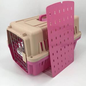 Medium Dog Cat Crate Pet Carrier Airline Cage With Bowl & Tray-Pink