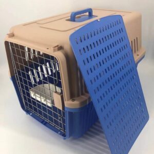 Large Dog Cat Crate Pet Carrier Rabbit Airline Cage With Tray And Bowl Blue