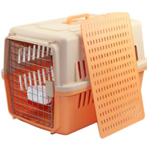 Large Dog Cat Crate Pet Carrier Rabbit Airline Cage With Tray And Bowl Orange