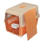 Large Dog Cat Crate Pet Carrier Rabbit Airline Cage With Tray  Bowl & Wheel Orange