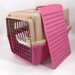 Large Dog Cat Crate Pet Carrier Airline Rabbit Cage With Tray And Bowl Pink