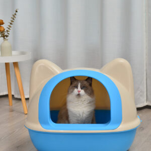 Large Hooded Cat Toilet Litter Box Tray House With Scoop Blue