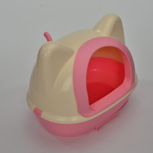 Medium Hooded Cat Toilet Litter Box Tray House With Scoop Pink