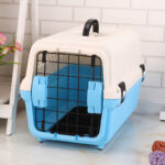 Portable Plastic Dog Cat Pet Pets Carrier Travel Cage With Tray-Blue