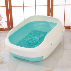 Large Portable Cat Toilet Litter Box Tray with Scoop and Grid Tray-Green