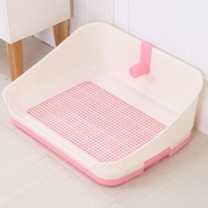 Medium Portable Dog Potty Training Tray Pet Puppy Toilet Trays Loo Pad Mat With Wall Pink