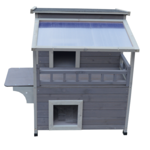 2 Story Outdoor Cat Shelter Condo with Escape Door Rainproof Kitty House