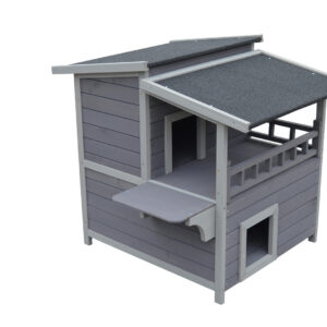 2 Story Cat Shelter Condo with Escape Door Rainproof Kitty House