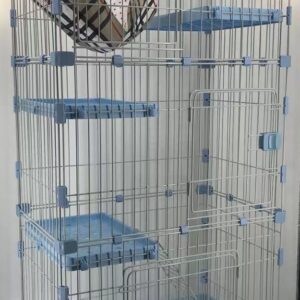 146 cm Blue Pet 4 Level Cat Cage House With Litter Tray & Wheel 72x47x146 cm