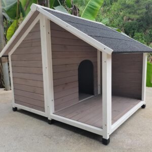 L Timber Pet Dog Kennel House Puppy Wooden Timber Cabin 130x105x100cm Grey