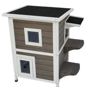 2 Story Cat Shelter Condo with Escape Door Rainproof Kitty House