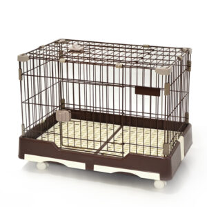 Large Brown Pet Dog Cage Cat Rabbit  Crate Kennel With Potty Pad And Wheel