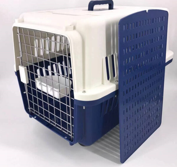 Navy XXXL Dog Puppy Cat Crate Pet Carrier Cage W Tray  Bowl & Removable Wheels