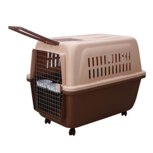 Large Plastic Kennels Pet Carrier Dog Cat Cage Crate With Handle and Wheel Brown