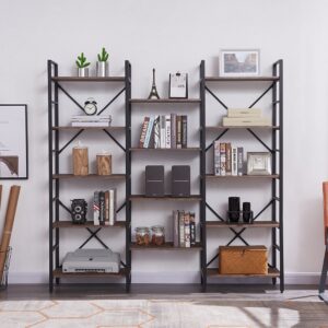 YES4HOMES Industrial Vintage Shelf Bookshelf  Wood and Metal Bookcase Furniture for Home & Office