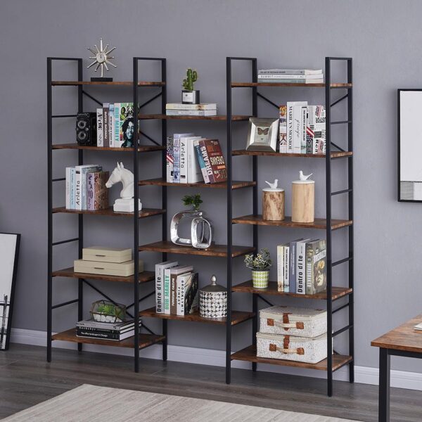 YES4HOMES Industrial Shelf Bookshelf  Vintage Wood and Metal Bookcase Furniture for Home & Office