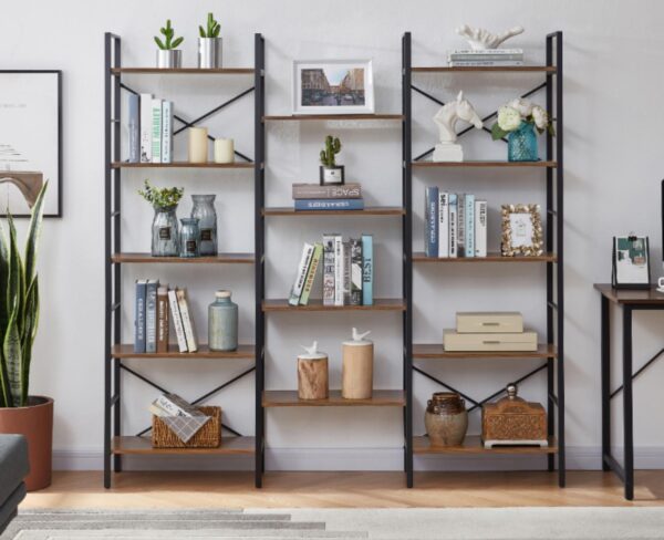 YES4HOMES Industrial Vintage Shelf Bookshelf  Wood and Metal Bookcase Furniture for Home & Office