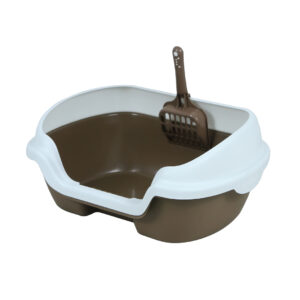 Small Portable Cat Kitten Rabbit Toilet Litter Box Tray with Scoop Brown