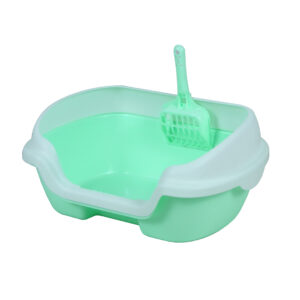 Small Portable Cat Kitten Rabbit Toilet Litter Box Tray with Scoop Green