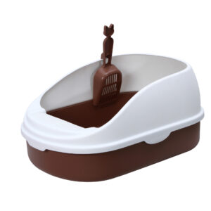 Medium Portable Cat Toilet Litter Box Tray with Scoop Brown