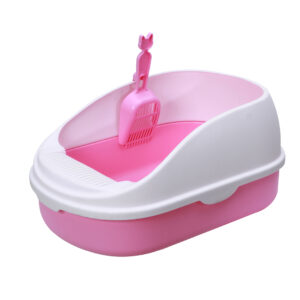 Medium Portable Cat Toilet Litter Box Tray with Scoop Pink