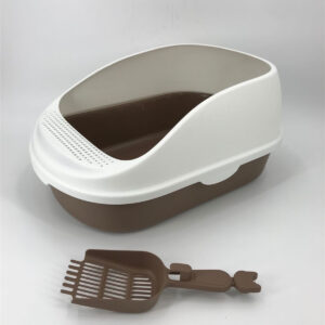 Large Deep Portable Cat Toilet Litter Box Tray with Scoop Brown