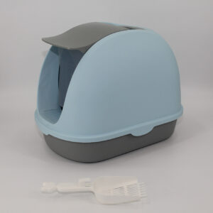 Portable Hooded Cat Toilet Litter Box Tray House with Handle and Scoop Blue