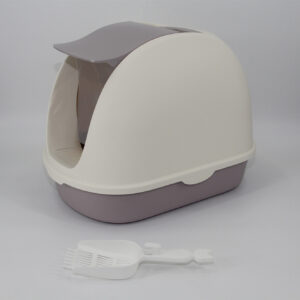 Portable Hooded Cat Toilet Litter Box Tray House with Handle and Scoop White