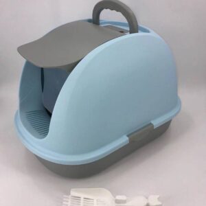 XL Portable Hooded Cat Toilet Litter Box Tray House w Charcoal Filter and Scoop Blue