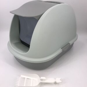 XL Portable Hooded Cat Toilet Litter Box Tray House w Charcoal Filter and Scoop Grey